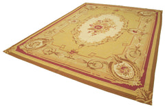 Aubusson Floral Yellow Floral Cotton Wool Handmade Area Rug 8'9'' x 12'2''