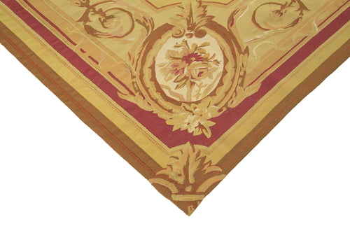 Aubusson Floral Yellow Floral Cotton Wool Handmade Area Rug 8'9'' x 12'2''