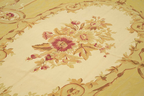 Aubusson Floral Yellow Floral Cotton Wool Handmade Area Rug 8'9'' x 12'2''