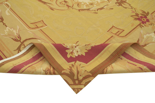 Aubusson Floral Yellow Floral Cotton Wool Handmade Area Rug 8'9'' x 12'2''