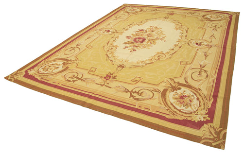 Aubusson Floral Yellow Floral Cotton Wool Handmade Area Rug 8'11'' x 11'11''