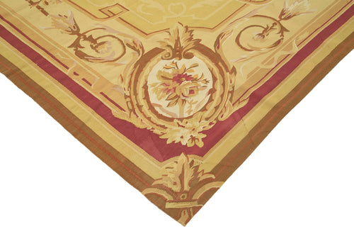 Aubusson Floral Yellow Floral Cotton Wool Handmade Area Rug 8'11'' x 11'11''