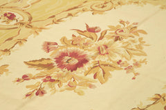 Aubusson Floral Yellow Floral Cotton Wool Handmade Area Rug 8'11'' x 11'11''