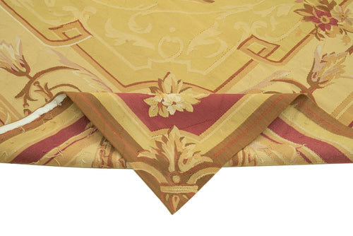 Aubusson Floral Yellow Floral Cotton Wool Handmade Area Rug 8'11'' x 11'11''