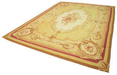 Aubusson Floral Yellow Floral Cotton Wool Handmade Area Rug 8'7'' x 12'0''