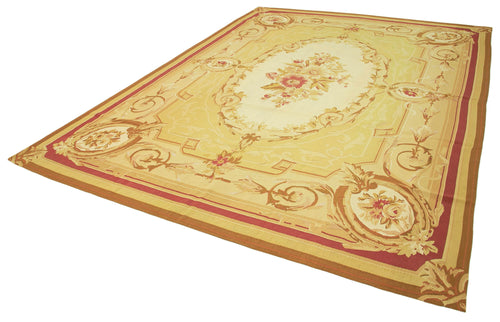 Aubusson Floral Yellow Floral Cotton Wool Handmade Area Rug 8'7'' x 12'0''