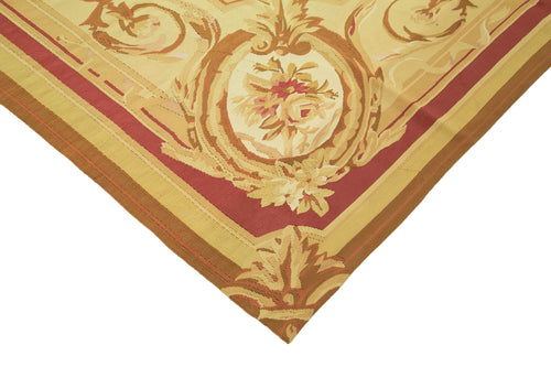 Aubusson Floral Yellow Floral Cotton Wool Handmade Area Rug 8'7'' x 12'0''