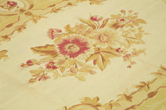 Aubusson Floral Yellow Floral Cotton Wool Handmade Area Rug 8'7'' x 12'0''