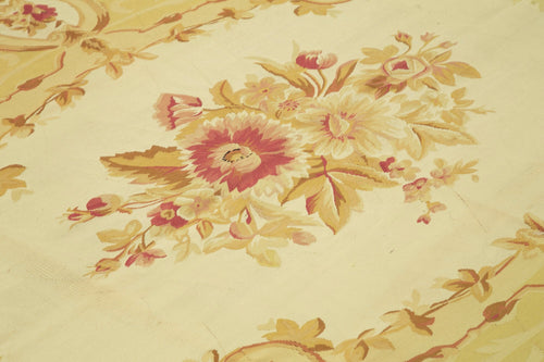 Aubusson Floral Yellow Floral Cotton Wool Handmade Area Rug 8'7'' x 12'0''