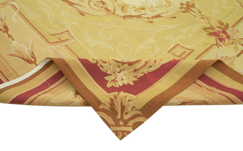 Aubusson Floral Yellow Floral Cotton Wool Handmade Area Rug 8'7'' x 12'0''