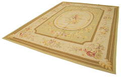 Aubusson Floral Beige Floral Cotton Wool Handmade Area Rug 8'11'' x 11'11''
