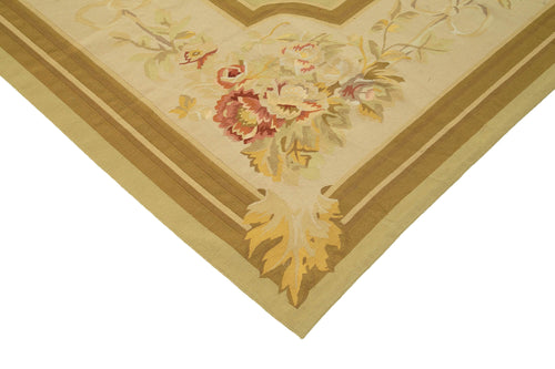 Aubusson Floral Beige Floral Cotton Wool Handmade Area Rug 8'11'' x 11'11''