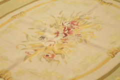 Aubusson Floral Beige Floral Cotton Wool Handmade Area Rug 8'11'' x 11'11''