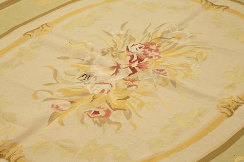 Aubusson Floral Beige Floral Cotton Wool Handmade Area Rug 8'11'' x 11'11''