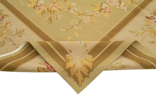 Aubusson Floral Beige Floral Cotton Wool Handmade Area Rug 8'11'' x 11'11''