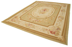 Aubusson Floral Beige Floral Cotton Wool Handmade Area Rug 8'11'' x 11'11''