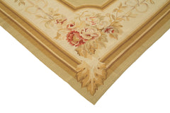 Aubusson Floral Beige Floral Cotton Wool Handmade Area Rug 8'11'' x 11'11''