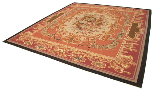 Aubusson Floral Pink Floral Cotton Wool Handmade Area Rug 10'0'' x 11'0''