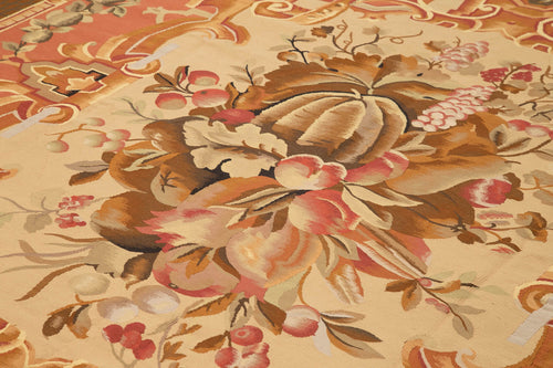 Aubusson Floral Pink Floral Cotton Wool Handmade Area Rug 10'0'' x 11'0''