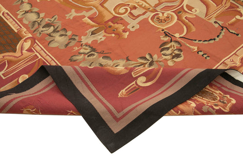 Aubusson Floral Pink Floral Cotton Wool Handmade Area Rug 10'0'' x 11'0''