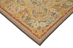 Aubusson Floral Green Floral Cotton Wool Handmade Area Rug 8'9'' x 12'2''