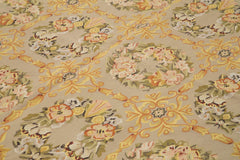 Aubusson Floral Green Floral Cotton Wool Handmade Area Rug 8'9'' x 12'2''