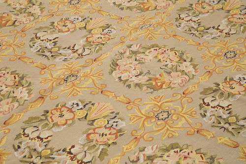 Aubusson Floral Green Floral Cotton Wool Handmade Area Rug 8'9'' x 12'2''