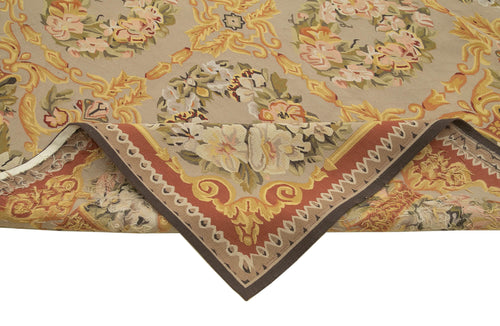 Aubusson Floral Green Floral Cotton Wool Handmade Area Rug 8'9'' x 12'2''