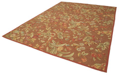 Aubusson Floral Brown Floral Cotton Wool Handmade Area Rug 8'9'' x 11'10''