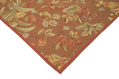 Aubusson Floral Brown Floral Cotton Wool Handmade Area Rug 8'9'' x 11'10''