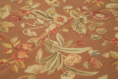 Aubusson Floral Brown Floral Cotton Wool Handmade Area Rug 8'9'' x 11'10''