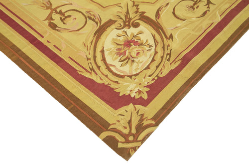 Aubusson Floral Yellow Floral Cotton Wool Handmade Area Rug 8'6'' x 12'1''