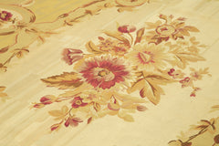 Aubusson Floral Yellow Floral Cotton Wool Handmade Area Rug 8'6'' x 12'1''