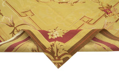 Aubusson Floral Yellow Floral Cotton Wool Handmade Area Rug 8'6'' x 12'1''