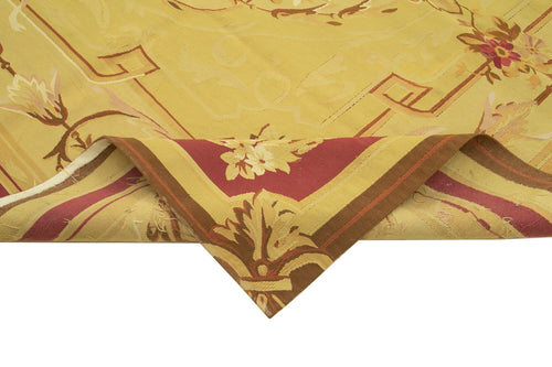 Aubusson Floral Yellow Floral Cotton Wool Handmade Area Rug 8'6'' x 12'1''