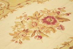 Aubusson Floral Yellow Floral Cotton Wool Handmade Area Rug 8'9'' x 11'9''