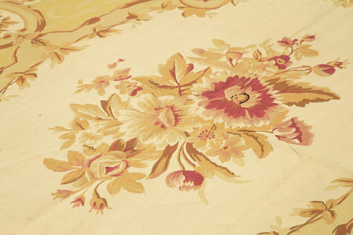 Aubusson Floral Yellow Floral Cotton Wool Handmade Area Rug 8'9'' x 11'9''