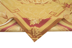 Aubusson Floral Yellow Floral Cotton Wool Handmade Area Rug 8'9'' x 11'9''