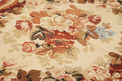 Aubusson Floral Beige Floral Cotton Wool Handmade Area Rug 9'6'' x 12'1''