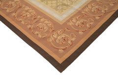 Aubusson Floral Brown Floral Cotton Wool Handmade Area Rug 9'11'' x 13'9''