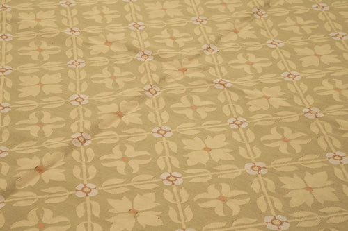 Aubusson Floral Brown Floral Cotton Wool Handmade Area Rug 9'11'' x 13'9''