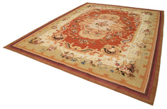 Aubusson Floral Beige Floral Cotton Wool Handmade Area Rug 10'3'' x 13'4''