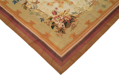 Aubusson Floral Beige Floral Cotton Wool Handmade Area Rug 10'3'' x 13'4''