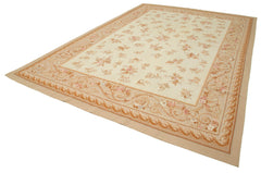 Aubusson Floral Beige Floral Cotton Wool Handmade Area Rug 9'8'' x 14'3''