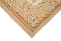 Aubusson Floral Beige Floral Cotton Wool Handmade Area Rug 9'8'' x 14'3''