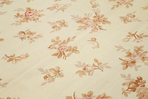 Aubusson Floral Beige Floral Cotton Wool Handmade Area Rug 9'8'' x 14'3''
