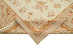 Aubusson Floral Beige Floral Cotton Wool Handmade Area Rug 9'8'' x 14'3''