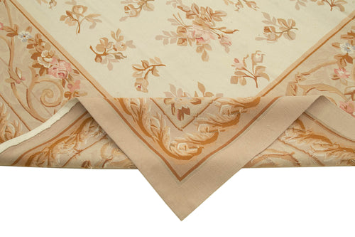Aubusson Floral Beige Floral Cotton Wool Handmade Area Rug 9'8'' x 14'3''