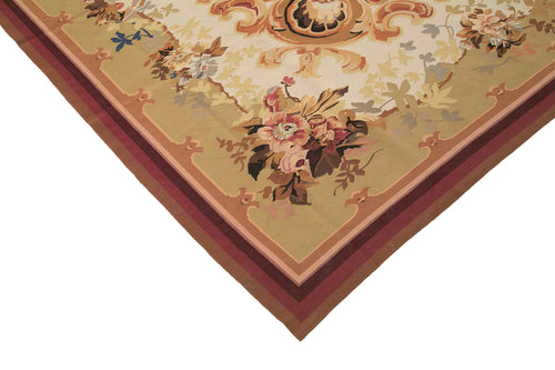 Aubusson Floral Beige Floral Cotton Wool Handmade Area Rug 8'8'' x 11'11''