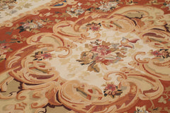 Aubusson Floral Beige Floral Cotton Wool Handmade Area Rug 8'8'' x 11'11''